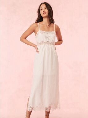 NWT LOVESHACKFANCY VINCA COTTON LACE BOW MIDI DRESS